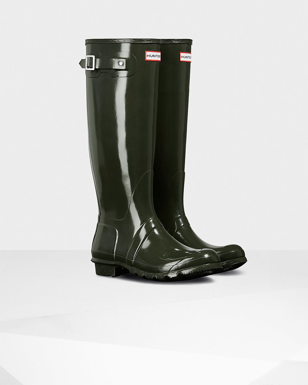 Hoge Regenlaarzen Dames - Hunter Original Gloss - Donker Olijfgroen - 13EBPNOVG